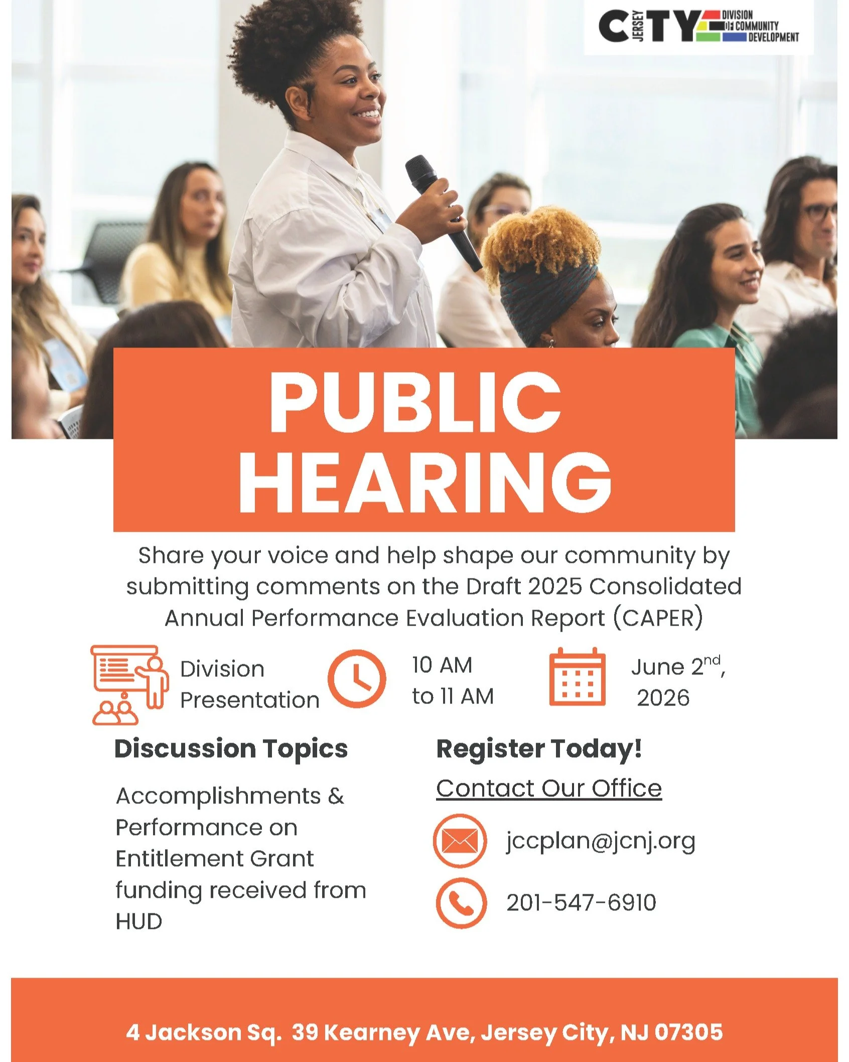 On Tuesday, June 2, 2026, the Division of Community Development will host a Public Hearing regarding the Draft 2025 Consolidated Annual Performance Evaluation Report (CAPER). This hearing will provide residents and stakeholders with an opportunity to