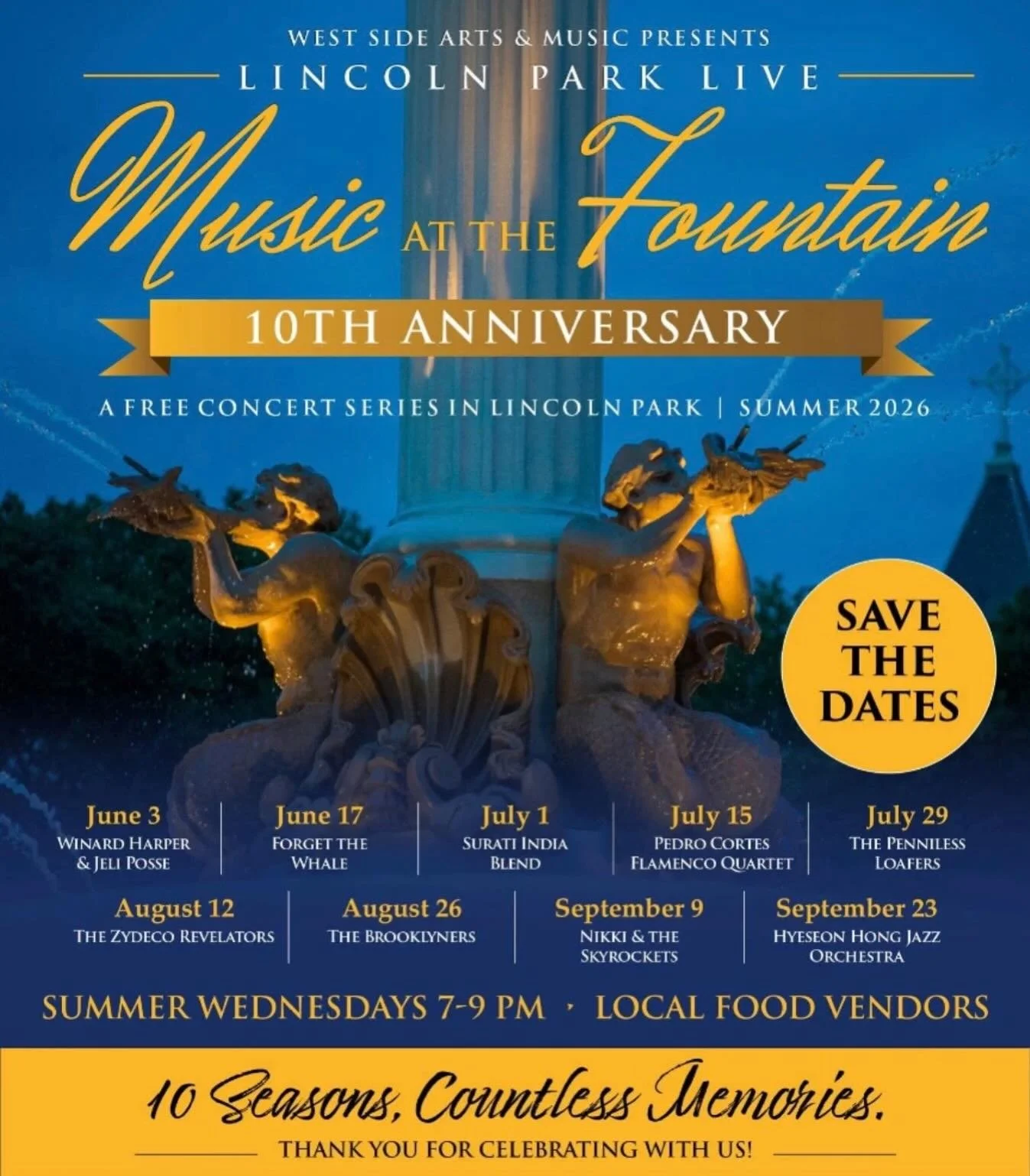 Music at The Fountain at Lincoln Park Every Other Wednesday from 7pm -9pm 🎶🎤