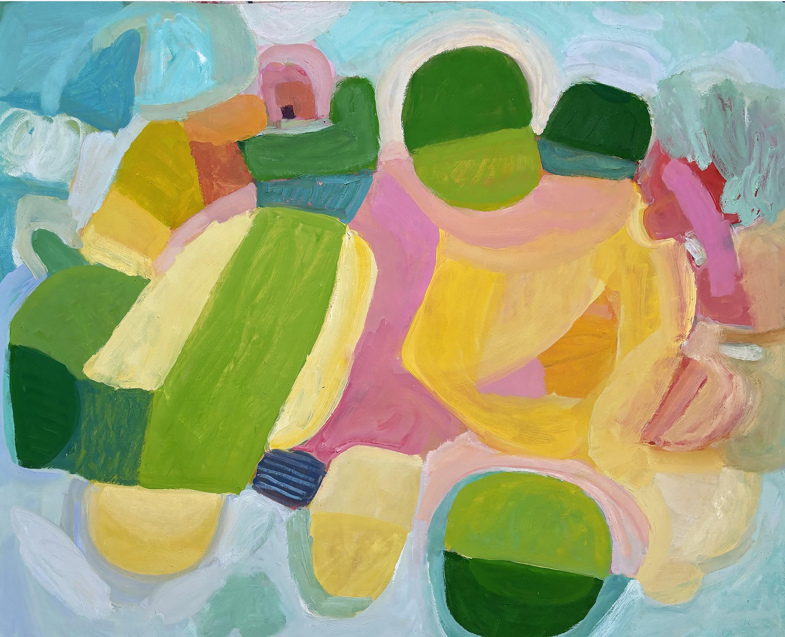 Not the farmer's meadow, oil on polytab, appx 4' x 5'