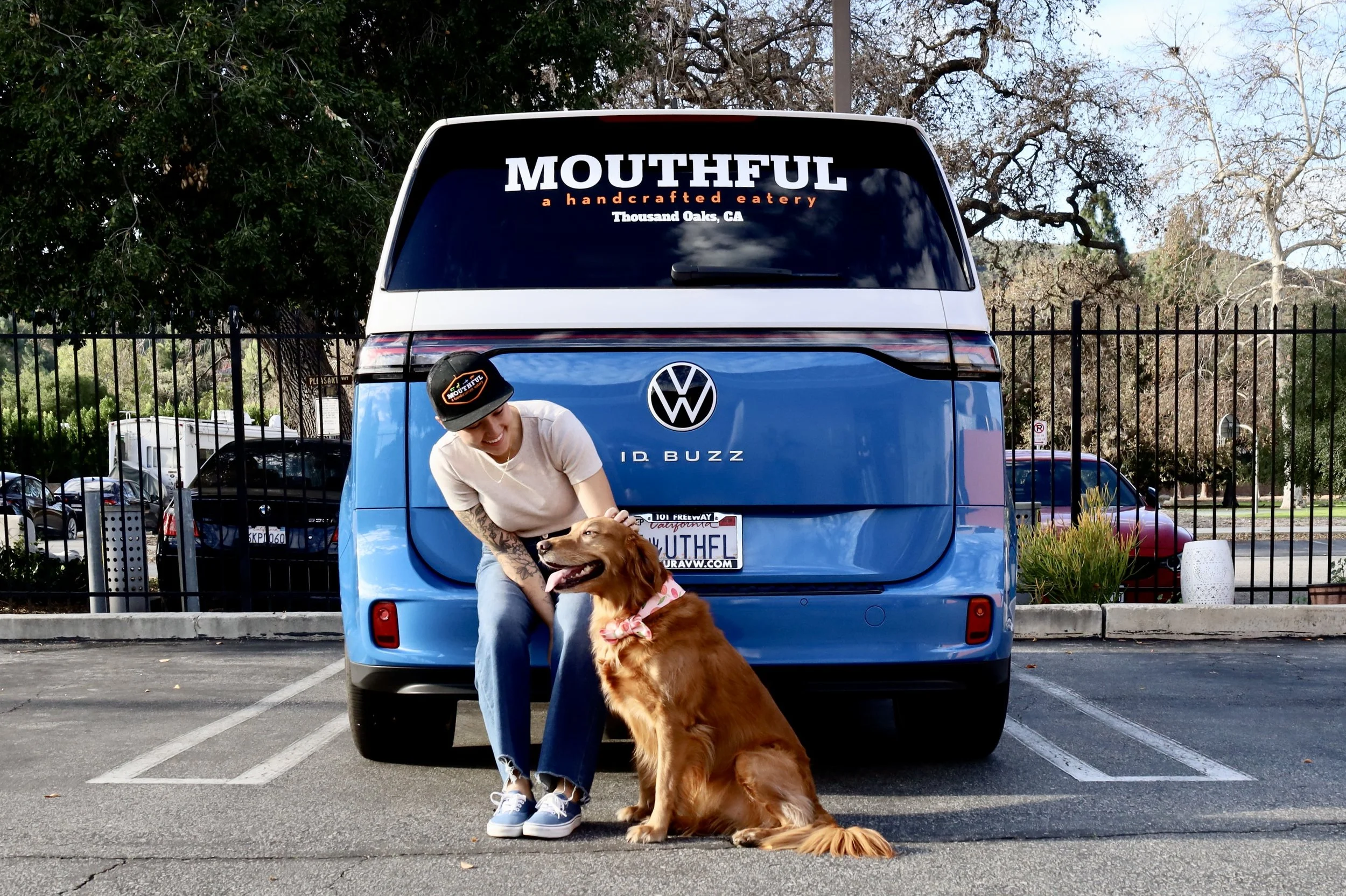Mouthful Eatery VW bus with our favorite brand ambassador Denver!