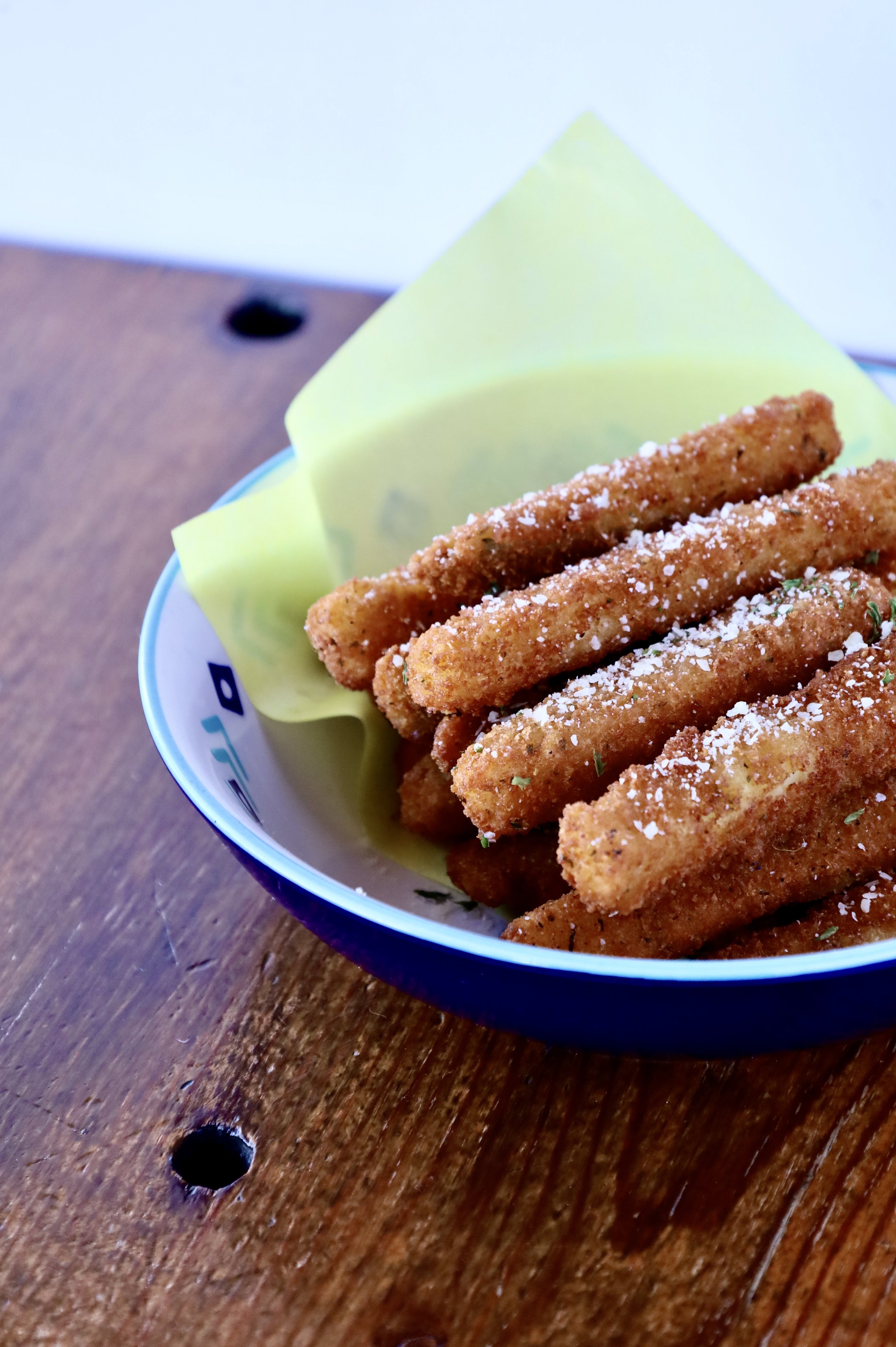 Handcut and handbreaded zucchini sticks - Available daily