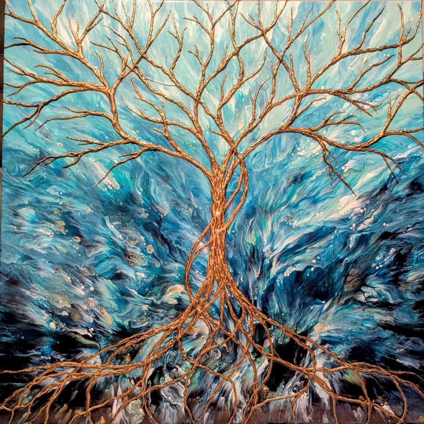 "Anchored in the Current" - 36" x 36" acrylic and mixed media on canvas 

I just installed this big beautiful piece at Menagerie! Pictures absolutely DO NOT do it justice; you have to see it in person!

#texturedart #fluidart #abs