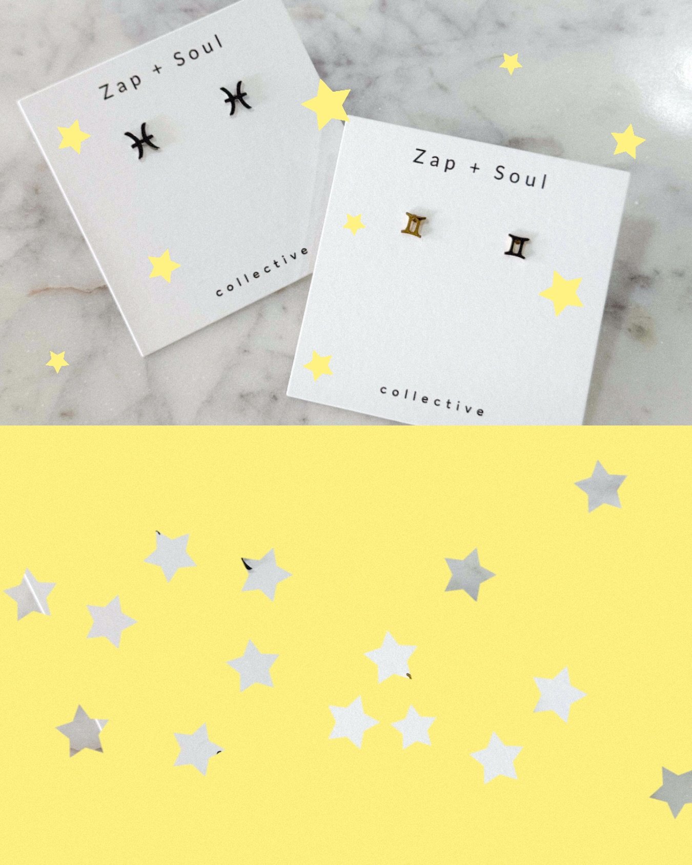 Pisces and a Gemini, but I think we might go really nice together ✨

Shop our Zodiac studs in-store 🫶🏼