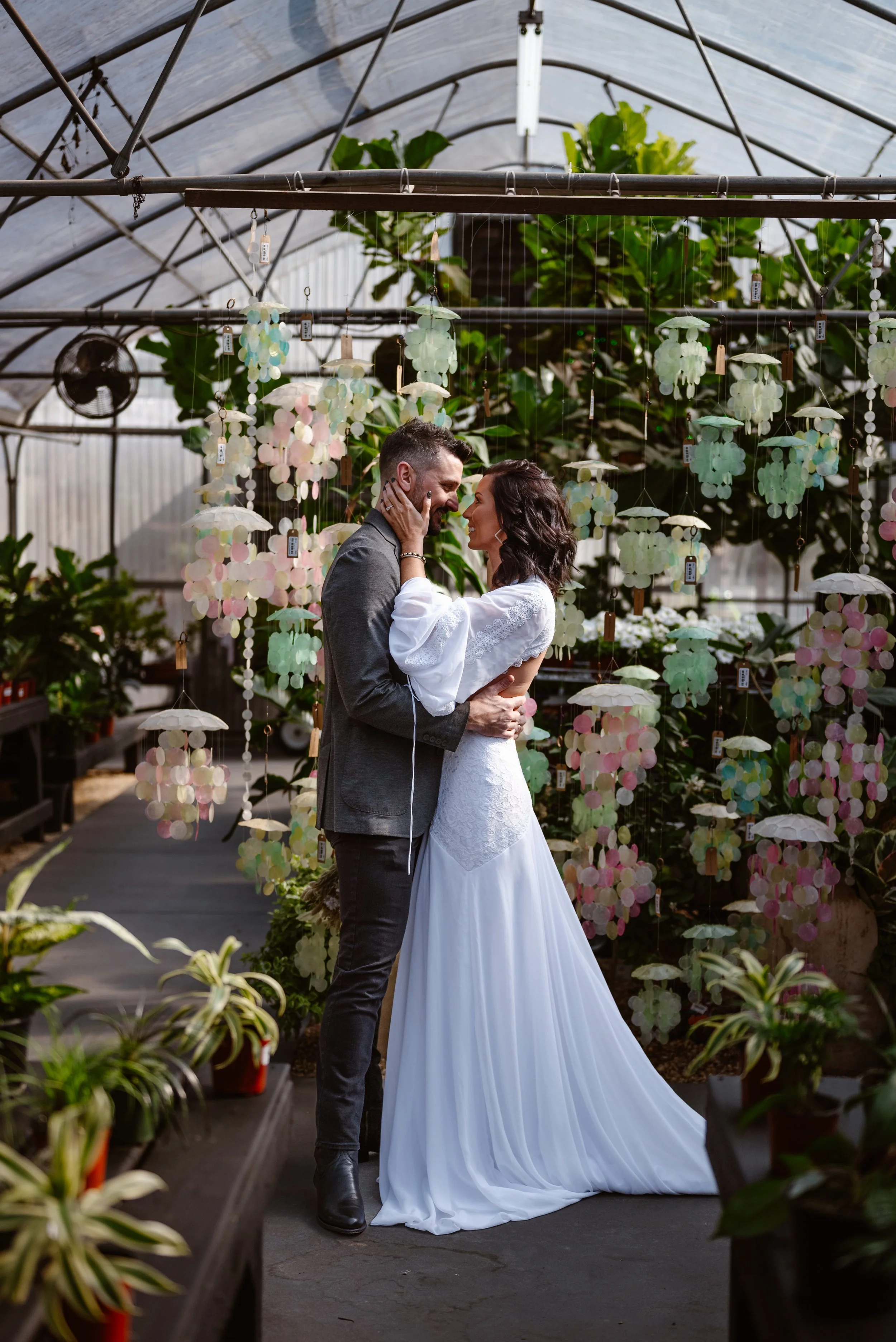A boho informal adventure elopement in a greenhouse
