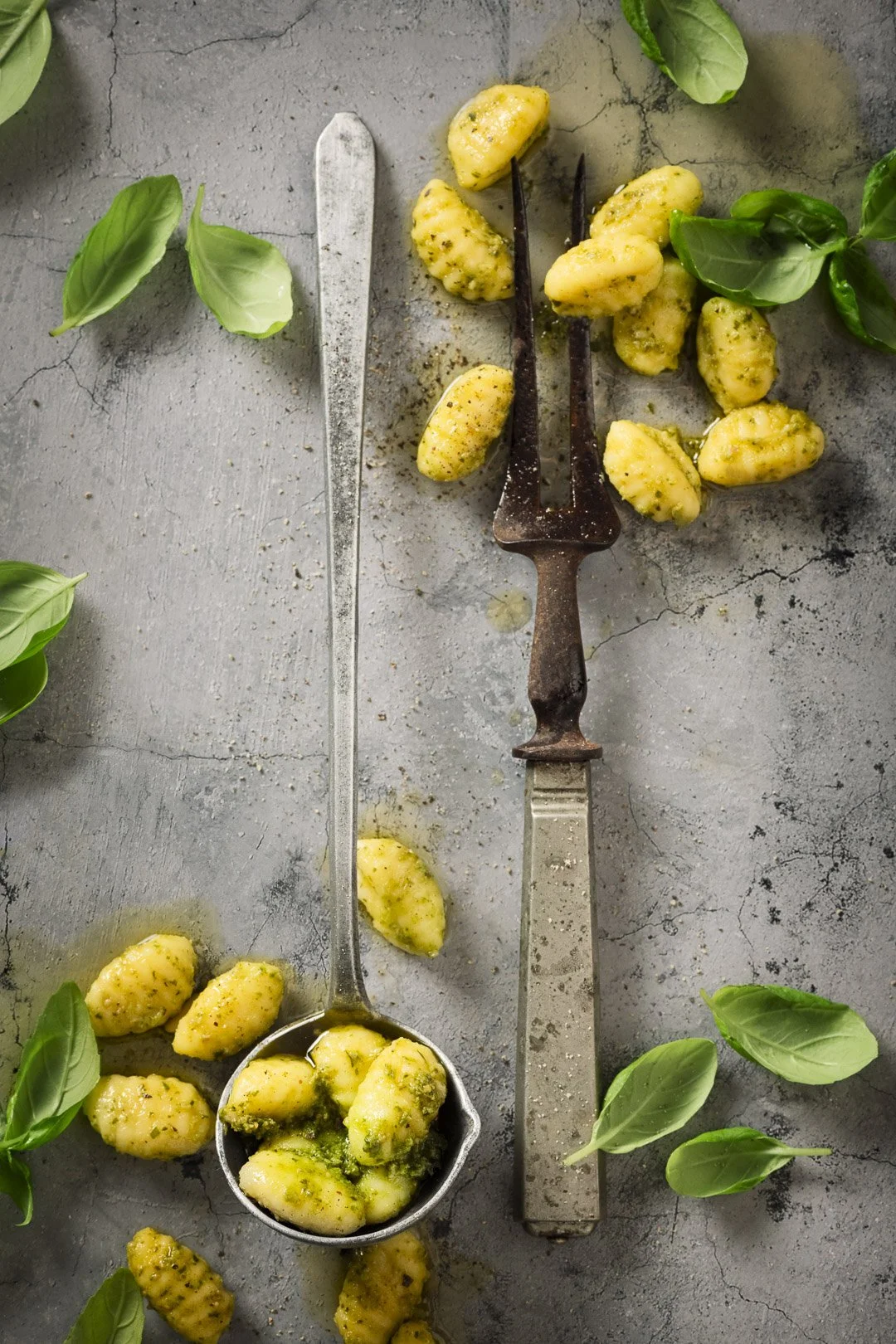 gnocchi pesto, sauce, ligurian sauce, regional, ladl, fork, basil, leaf, fresh, home made