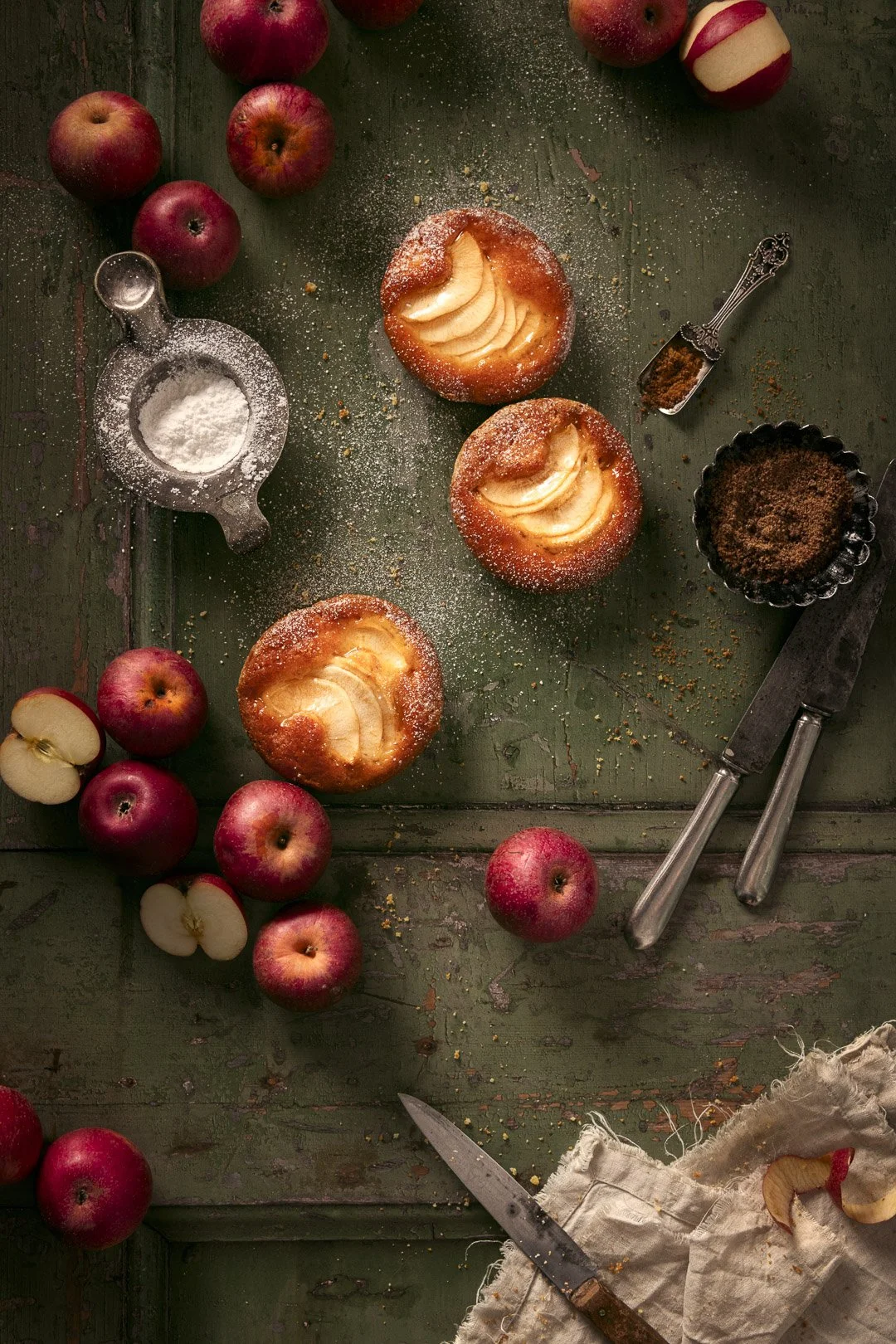 gallette, aple, cake, pie, baked, fresh, icing sugar