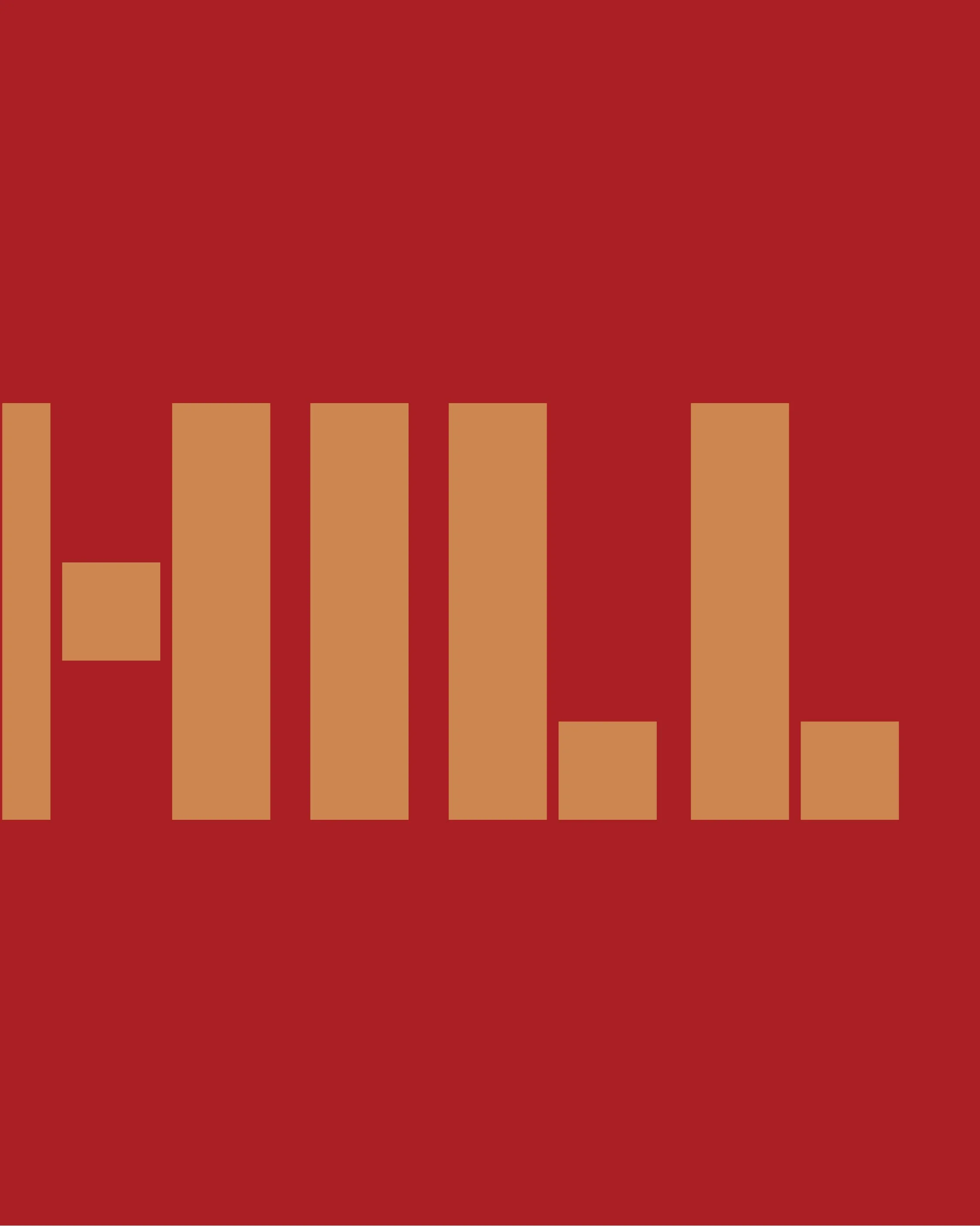 A bar graph with beige bars on a red background, displaying data in varying heights.