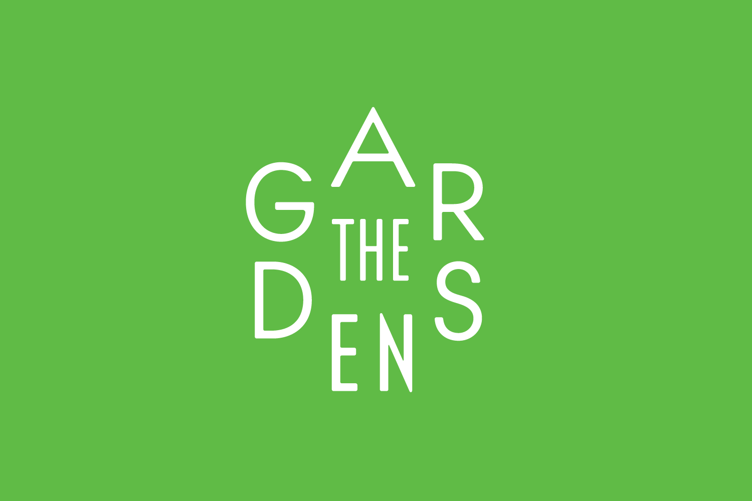 Green background with white text reading "The Gardens" logo arranged vertically and horizontally.