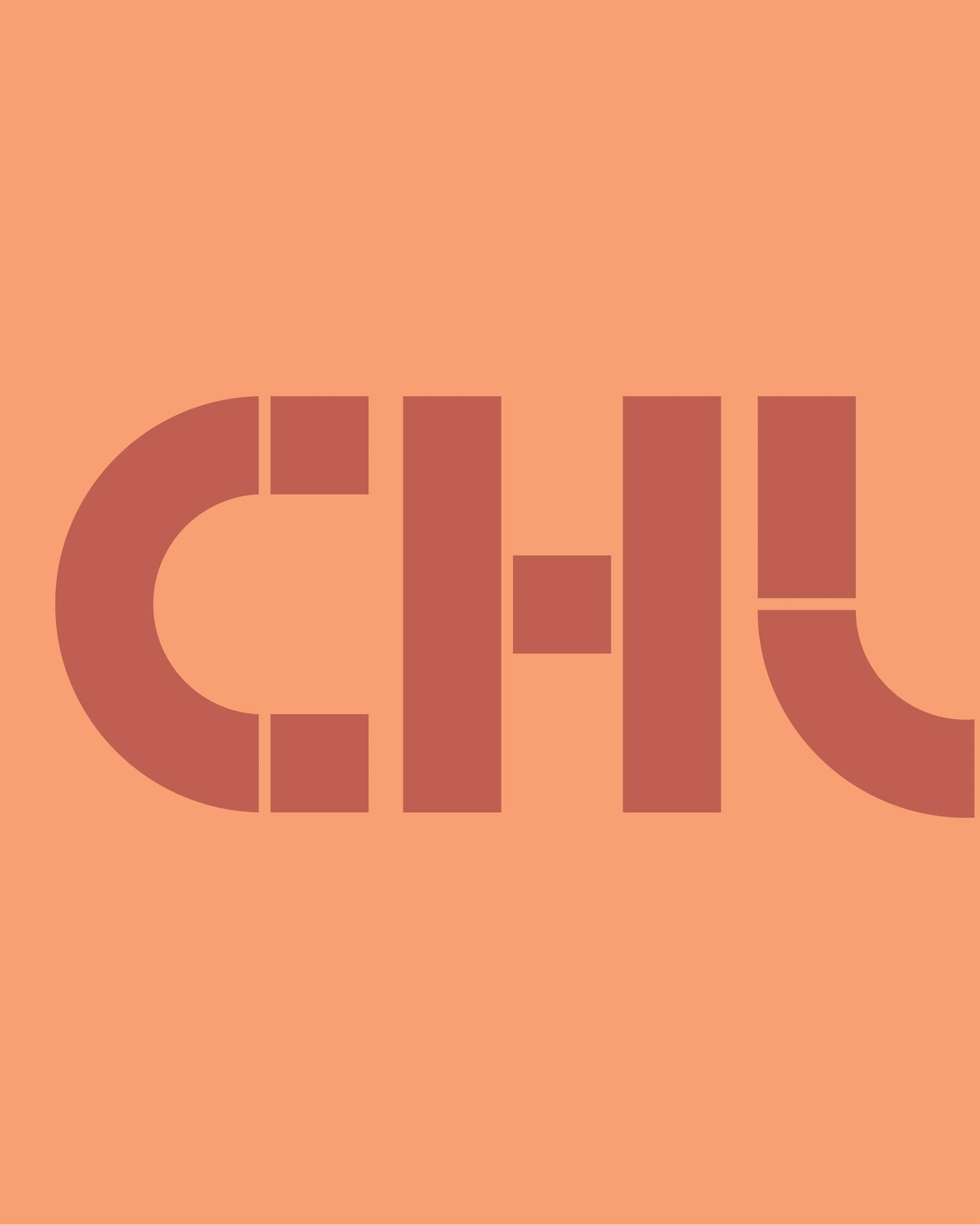 Graphic identity featuring logo for Churchill, Pittsburgh midcentury modern home tour; blocky letters spelling borough name