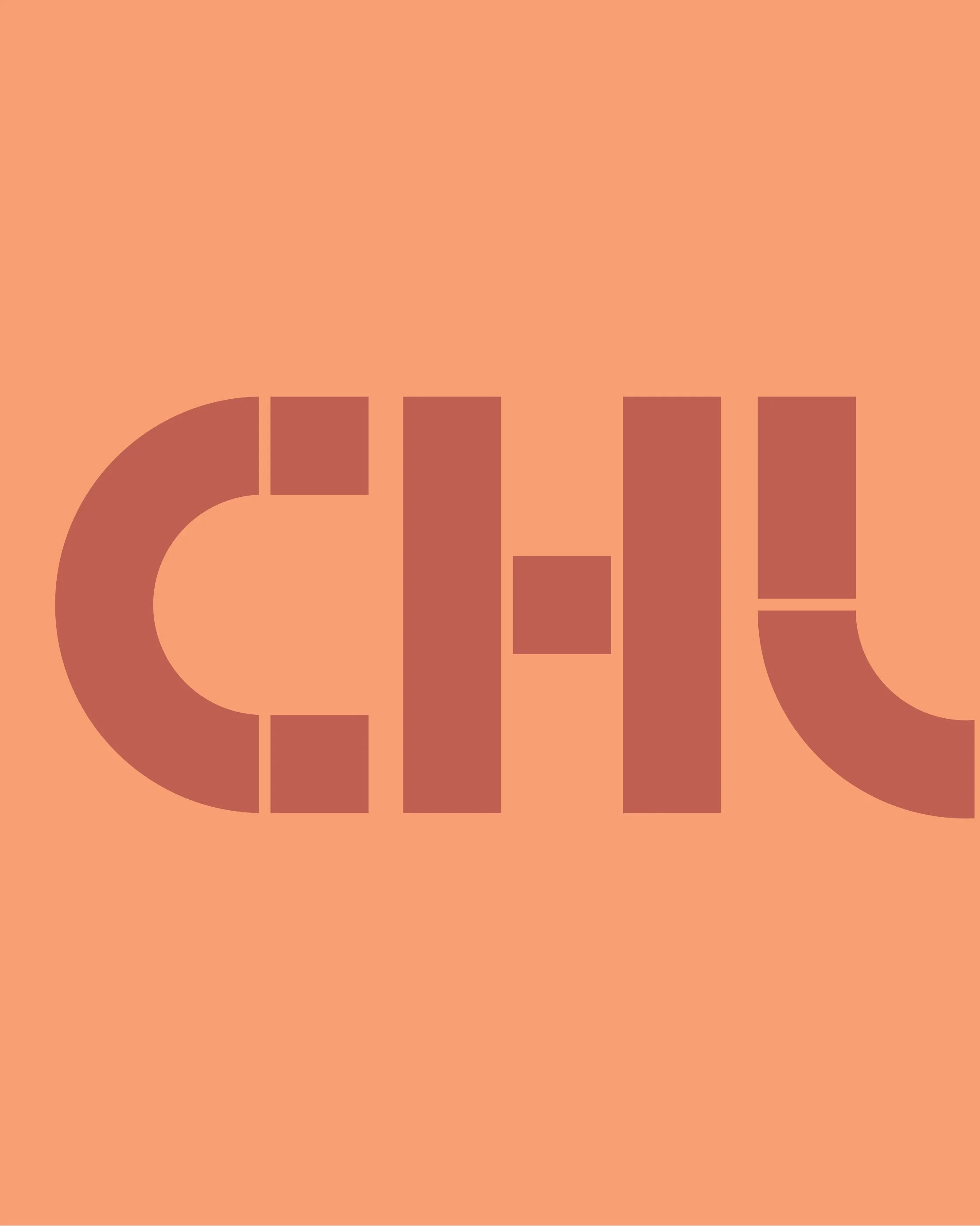 Graphic design with the word 'Chill' stylized using geometric shapes and earthy tones on a peach background.