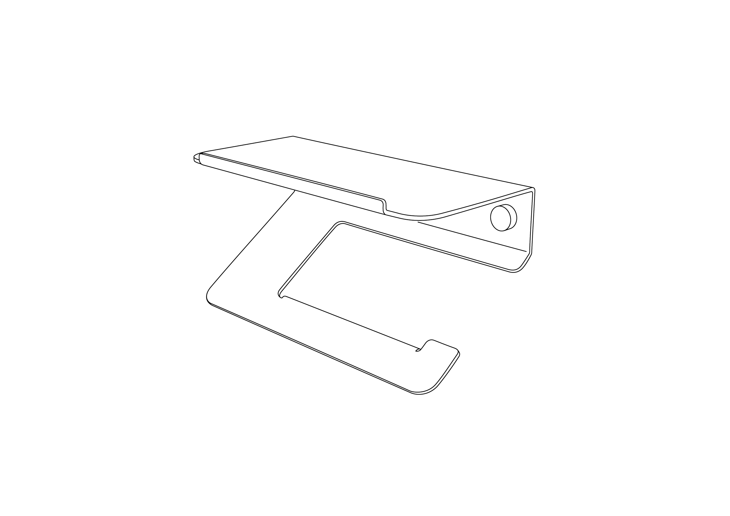 Line drawing of a minimal folded aluminium toilet roll holder with small shelf
