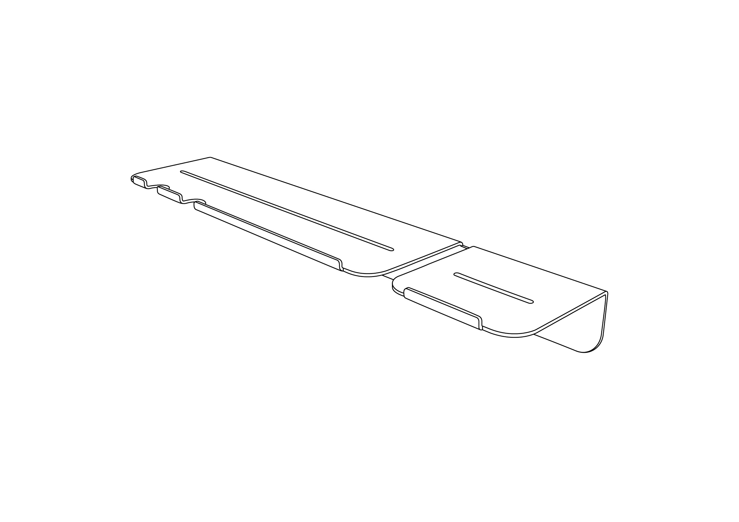 Line drawing of a flip-up sliding compartment with two sections.