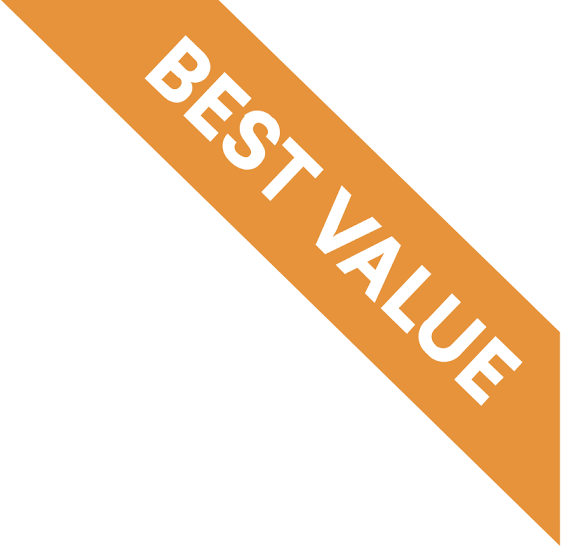 An orange diagonal banner with the text 'Best Value' in white.