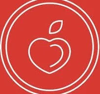 Simple line drawing of an apple with a leaf inside a circle.