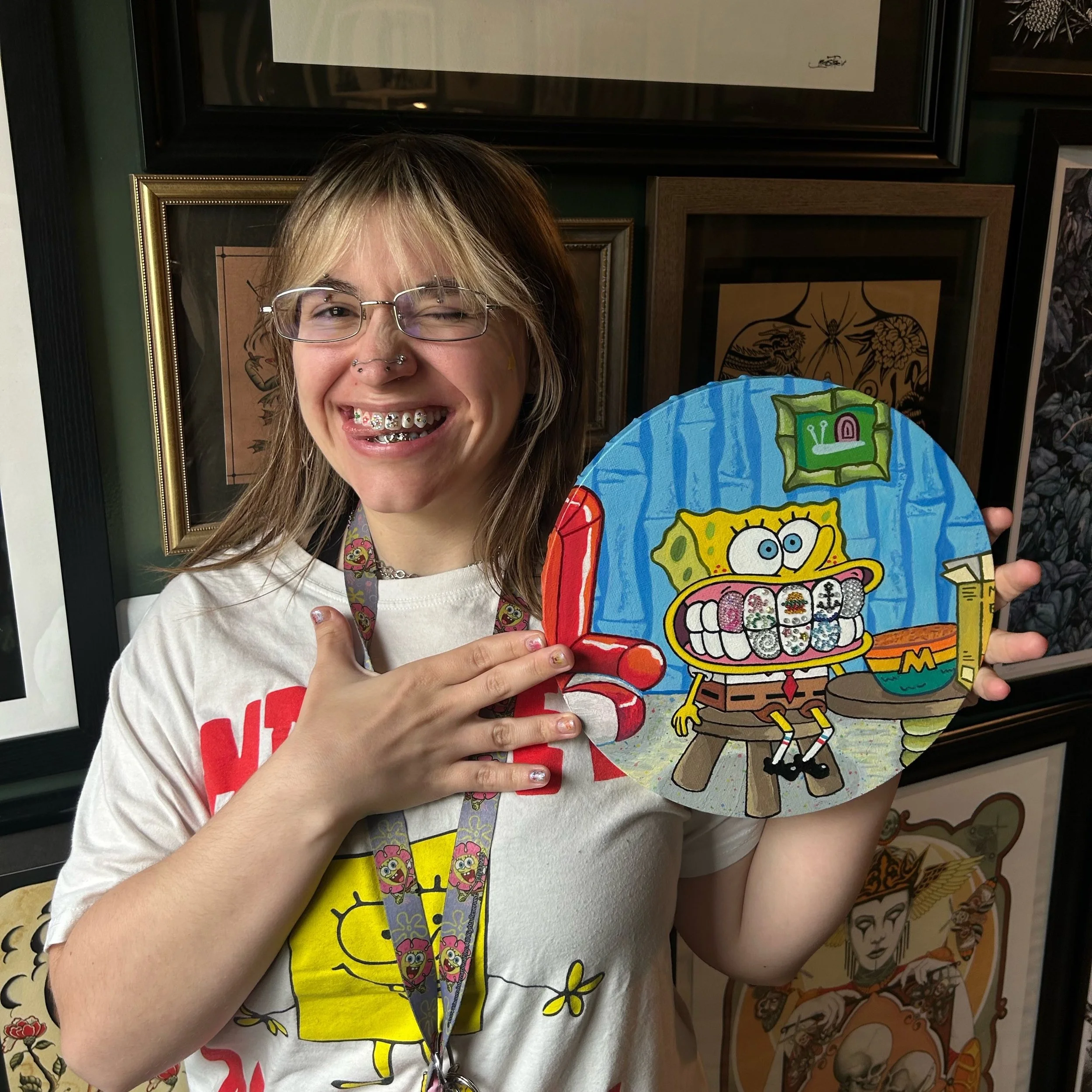 Absolutely in awe of yesterday look at this homemade gift isn&rsquo;t it UNREAL, amazing set, amazing time thank u so much Sophia!!!!! Truly an incredible artist and ur hired lmao 🫧

18k Solid White Gold pieces placed last year
Jake the Dog grill (i