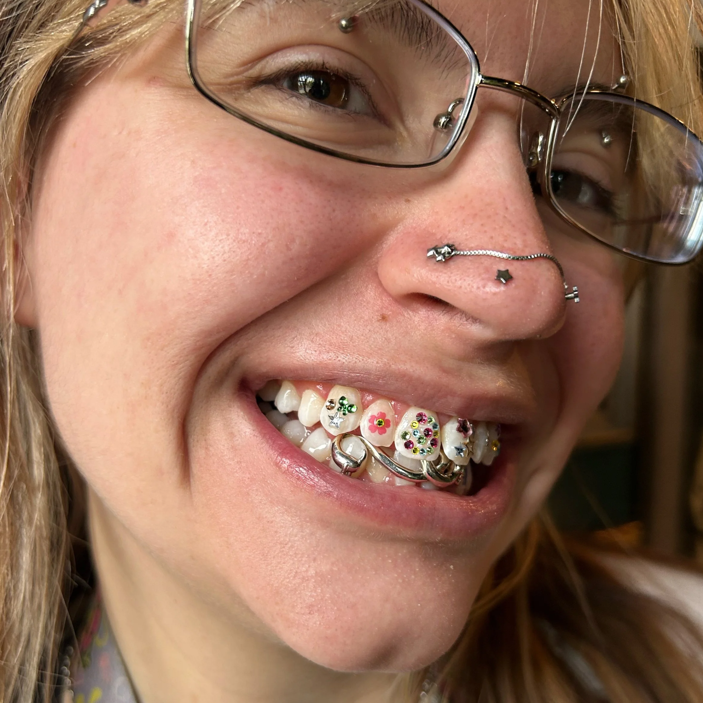 Large Freestyle Set Crystals/Opals Only + 18k White Gold Tooth Gems 