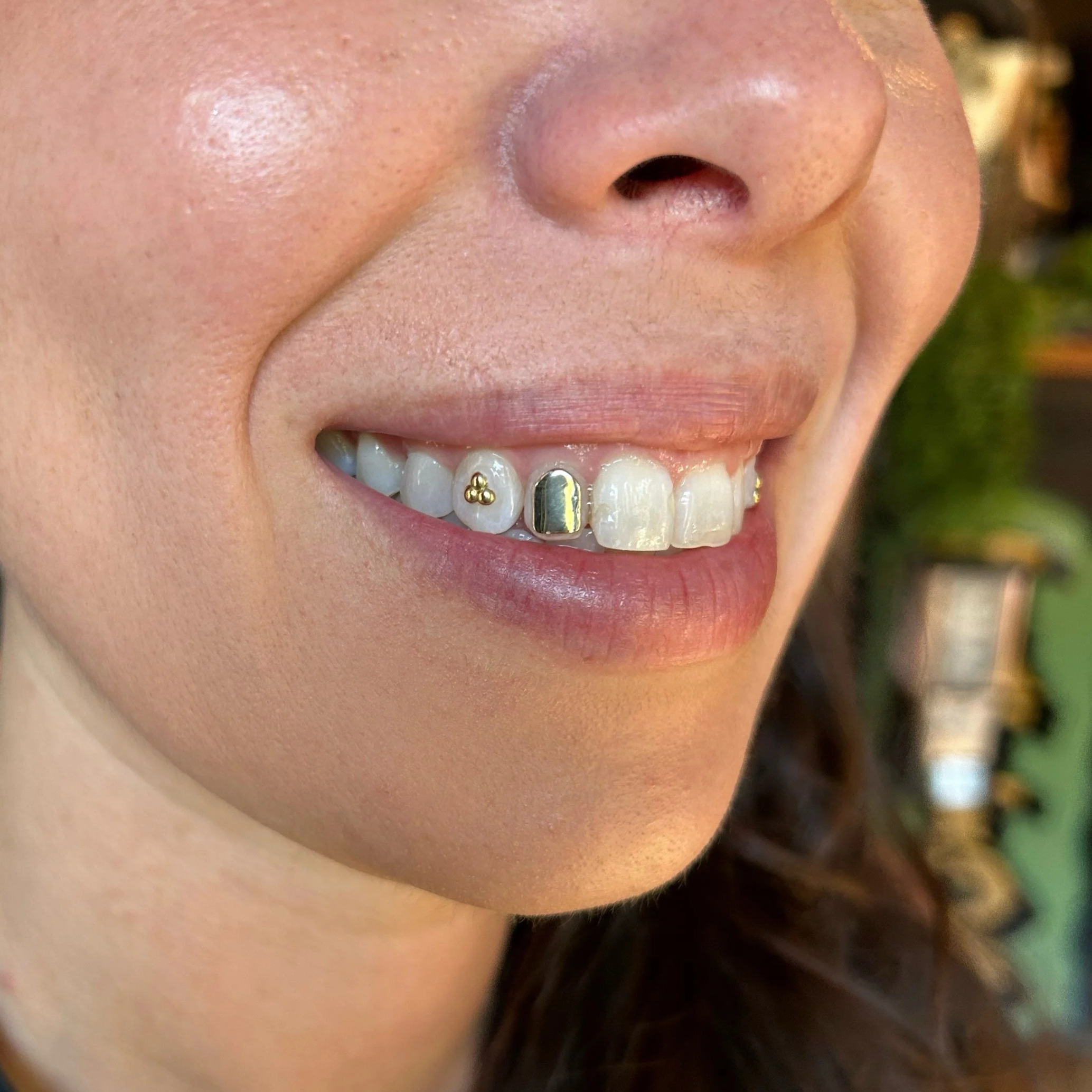 18k Yellow Gold Tooth Gems + 18k Yellow Gold Full Tooth Faux Cap Tooth Gem