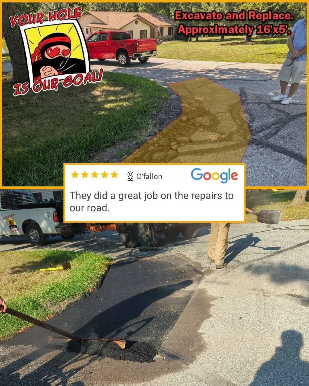 Asphalt Ninjas collaborate with Homeowners Associations (HOA's) to rectify 'troubled zones' in their asphalt. We're lucky to get this type of work and even luckier to get these 5 star reviews. Thank you! #asphaltninjas #potholes #asphaltrepair #hoa