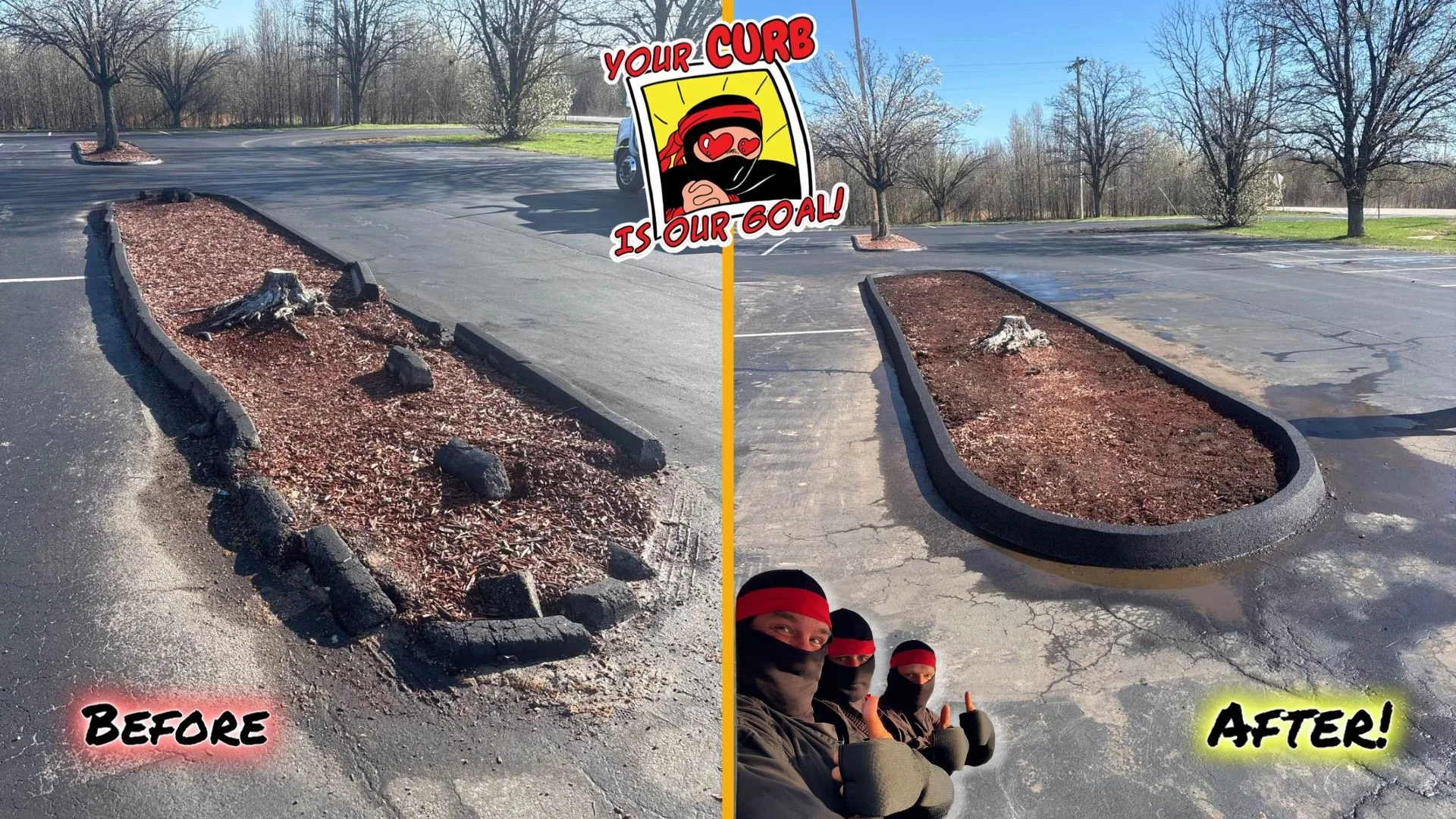 Curbs RESTORED!!

 #ParkingLotRepair #beforeandafter #AsphaltNinjas #plow #fix #Curbappeal #AsphaltCurbs
