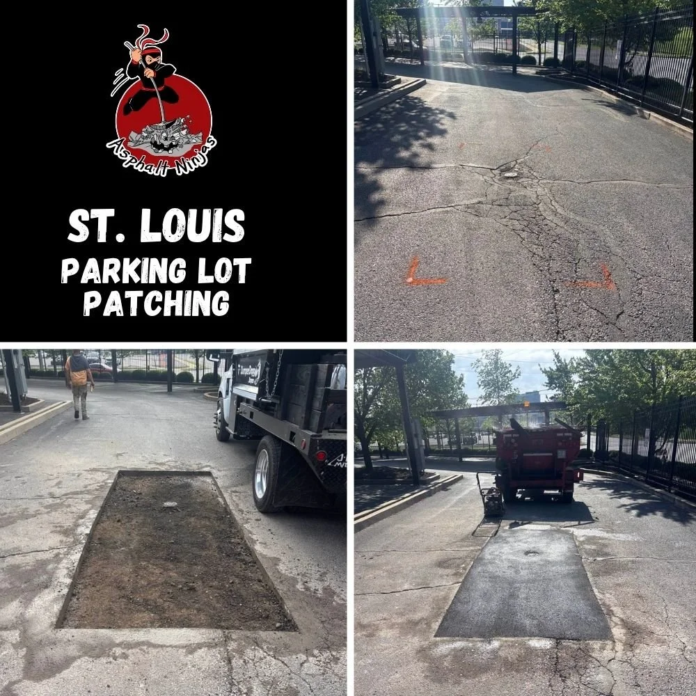 Easy as 1-2-3! Here is a before and after of one of our patches from this morning. 

#parkinglotpatching #asphaltrepair #potholes