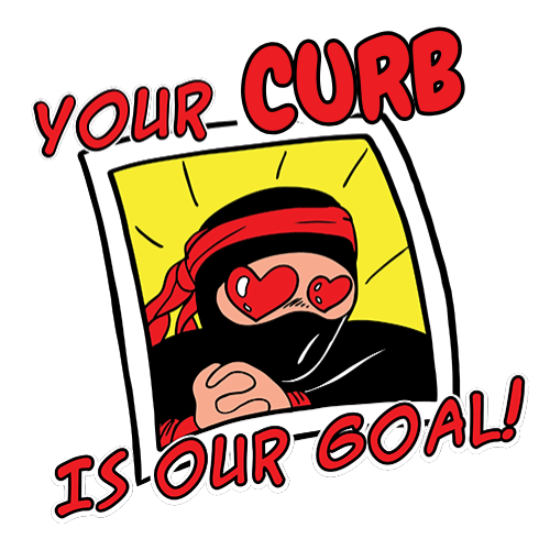 Your curb is our goal text on a anime ninja with hearts in their eyes, hands being held to their chin in a fawning way.
