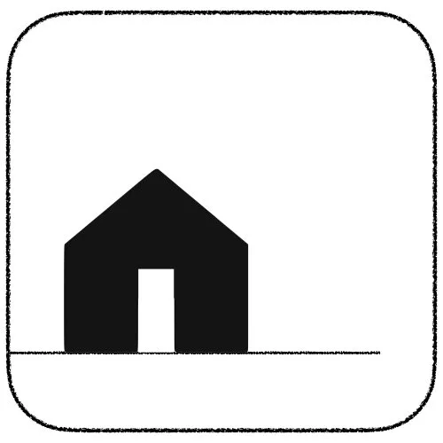 Icon of a simple black house with a door on a white background.