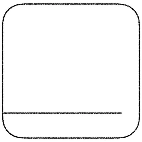 Blank drawing of a square with rounded corners, with a line near the bottom and a small circle on the right side of the line.