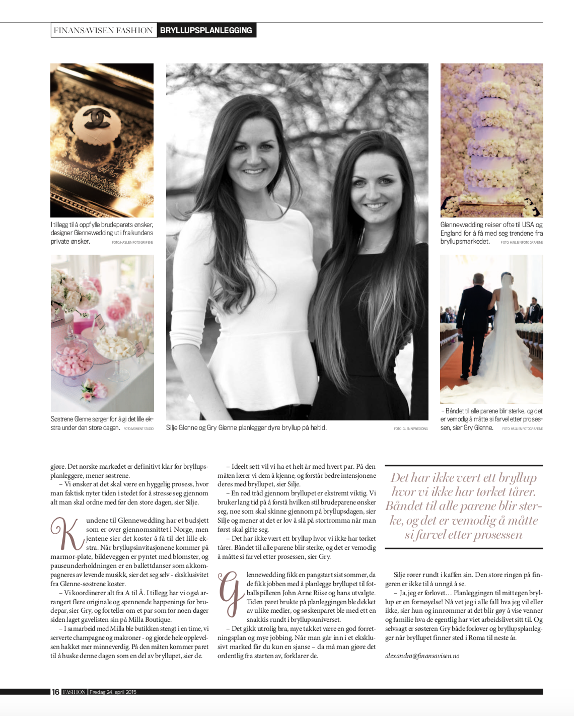 Article about Glenne Weddings & Events in Finansavisen Fashion