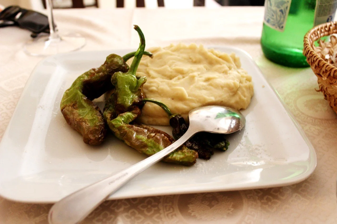 Fava bean puree with grilled vegetables