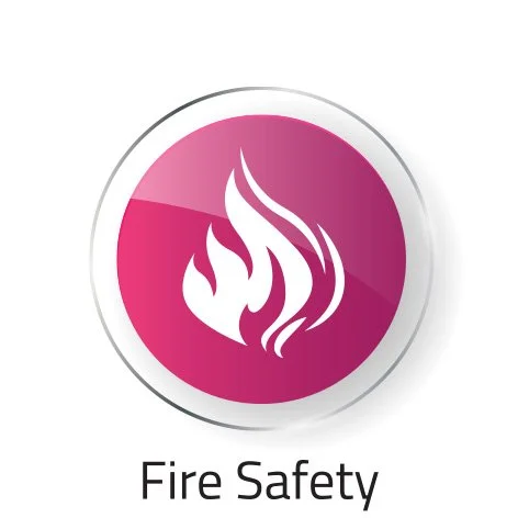 Icon with a flame symbol and the text "Fire Safety" beneath it.