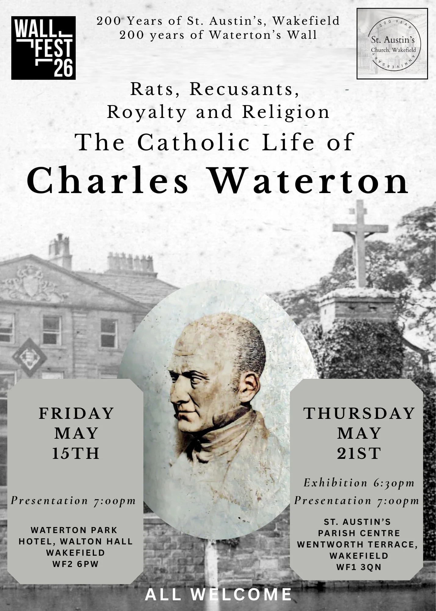Poster announcing events commemorating 200 years of St. Austin's Church in Wakefield.