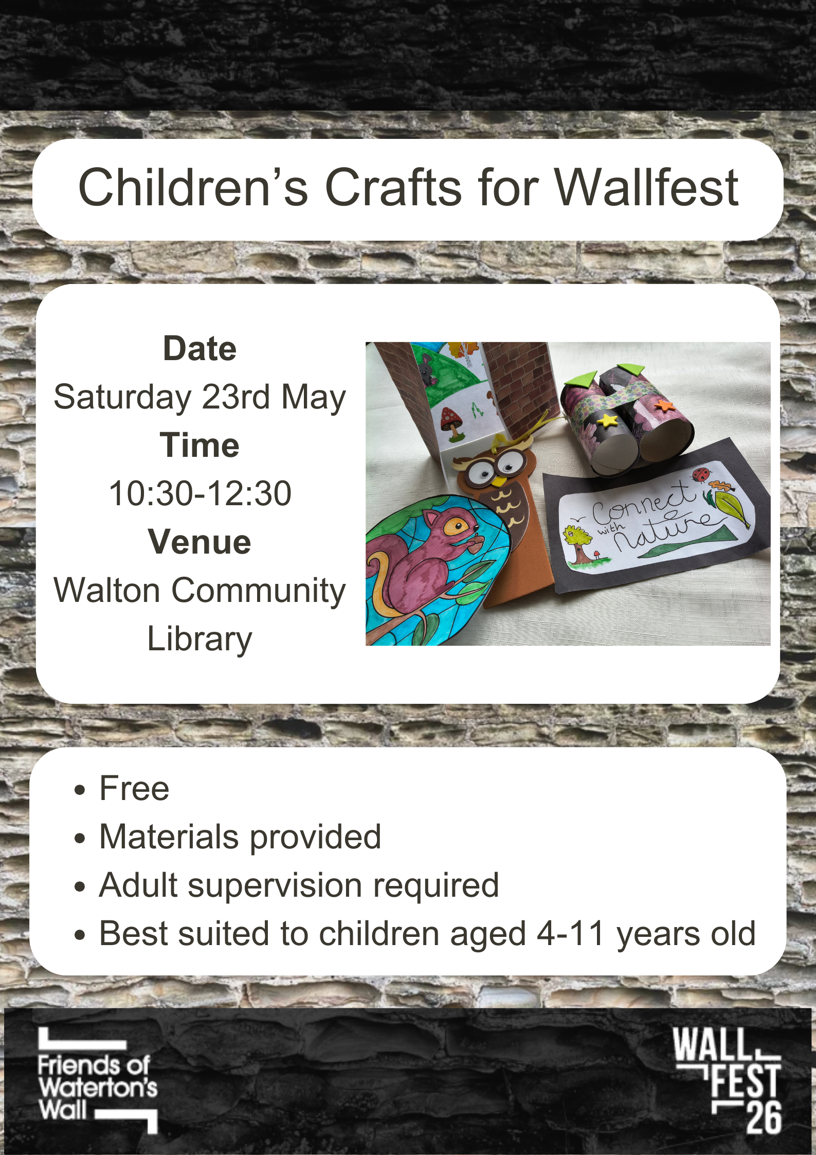 Childrens' crafts for Wallfest 26 poster.