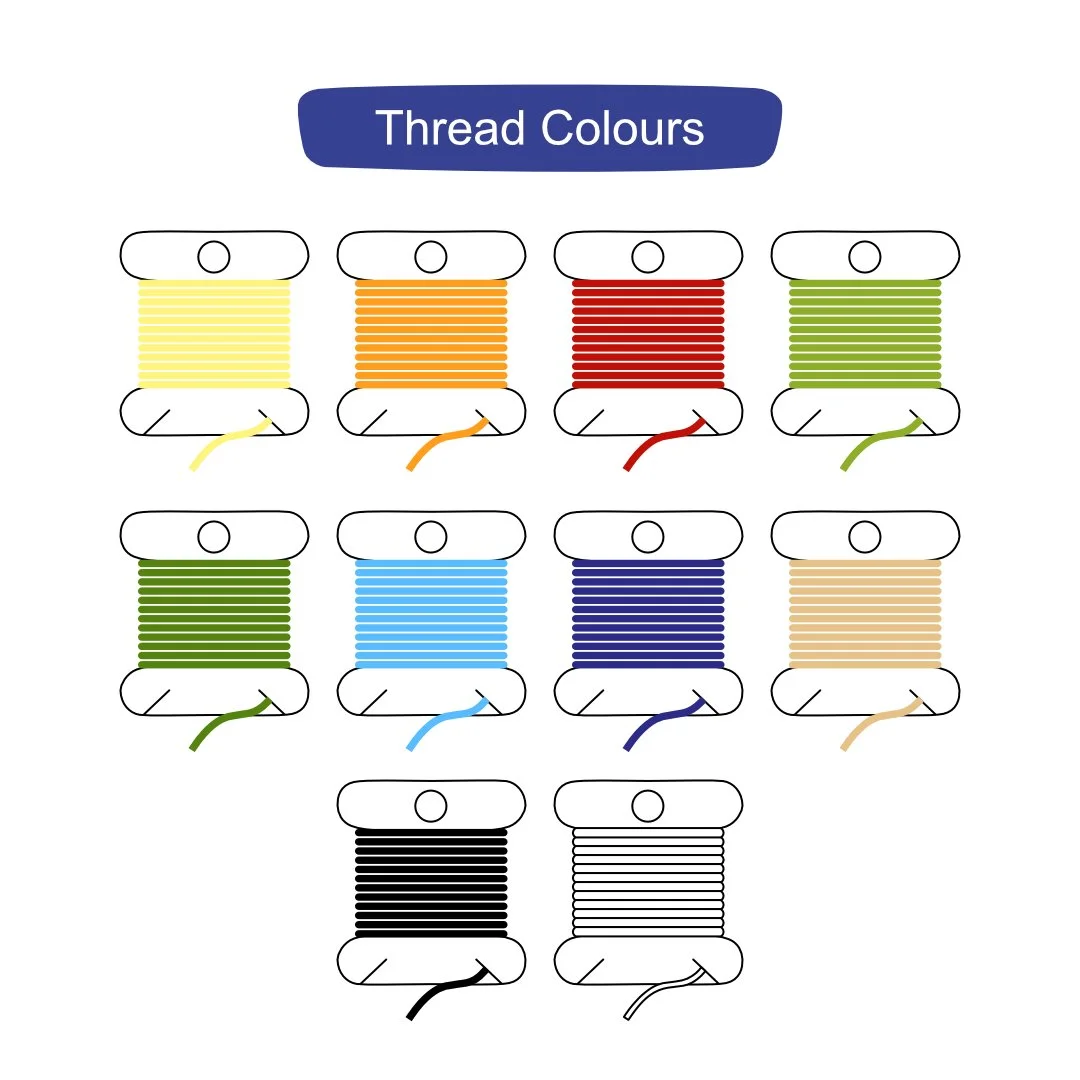 Colour palette of thread bobbins included in thread and needle set 3