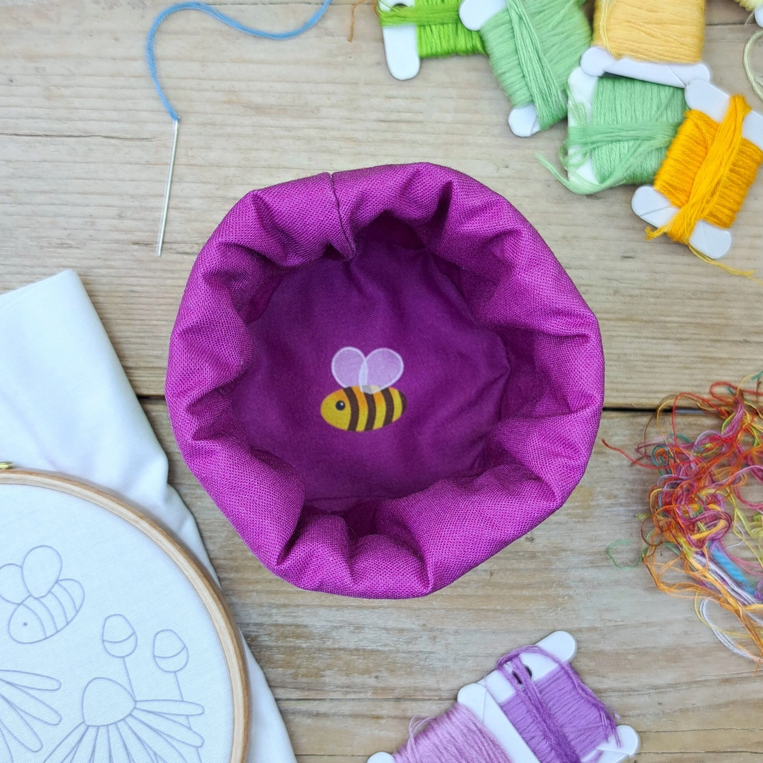 Bees and Blooms Thread Catcher Basket Pink 4.jpg