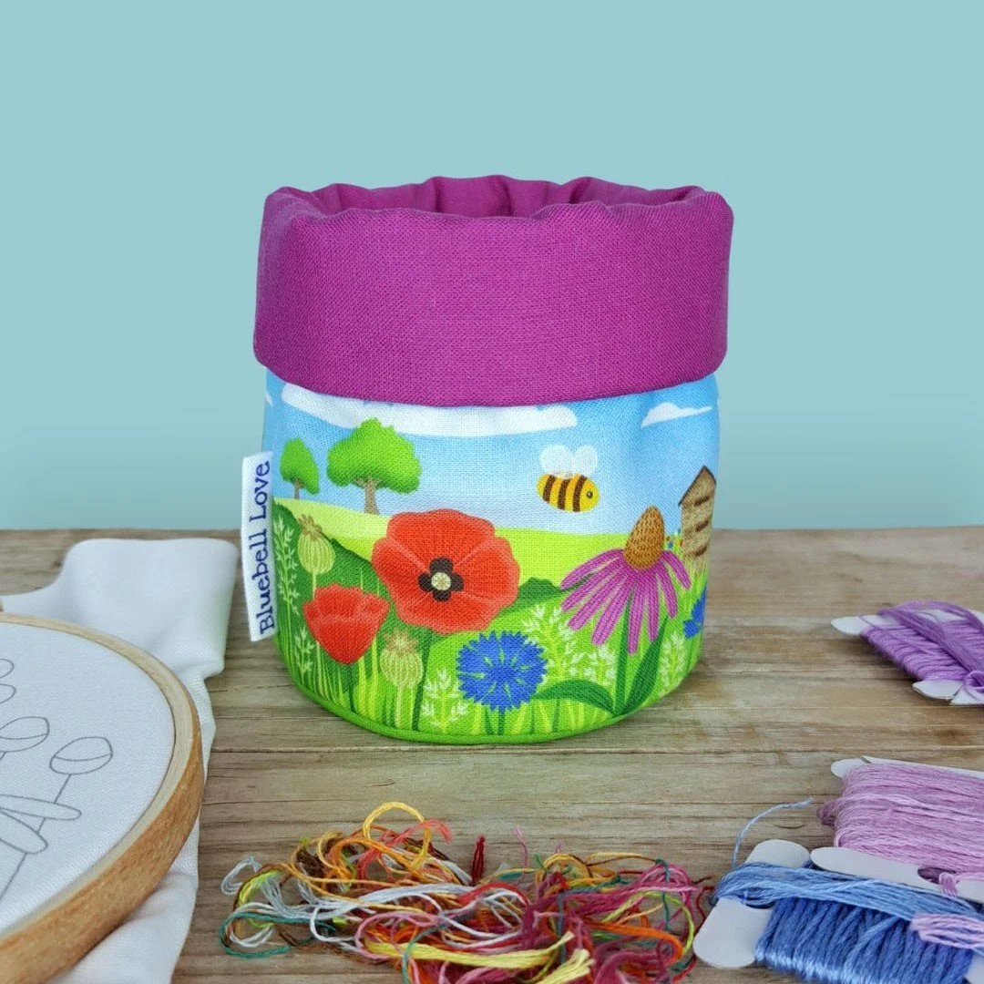 Bees and Blooms Thread Catcher Basket Pink 3.jpg