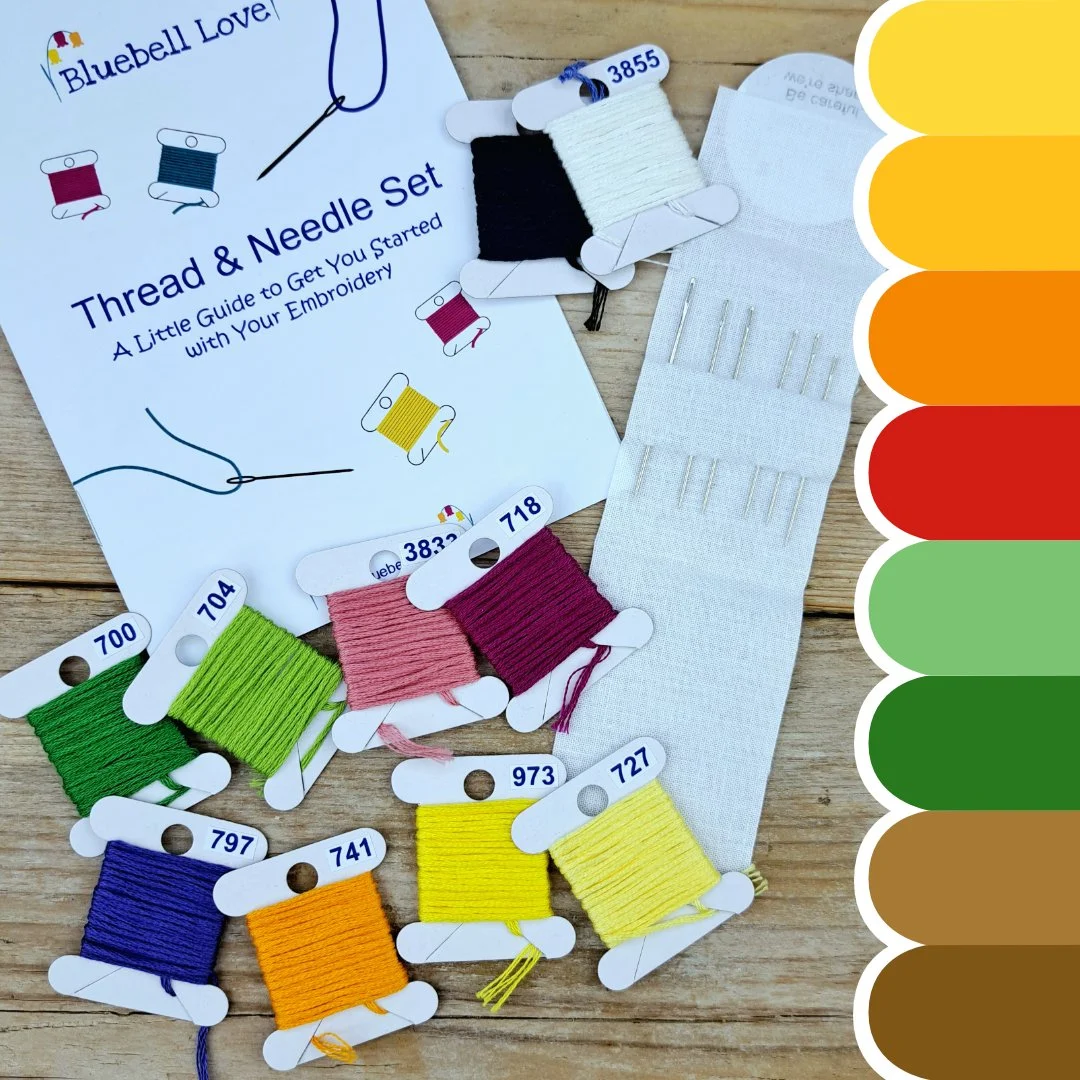Embroidery thread and needle set contents