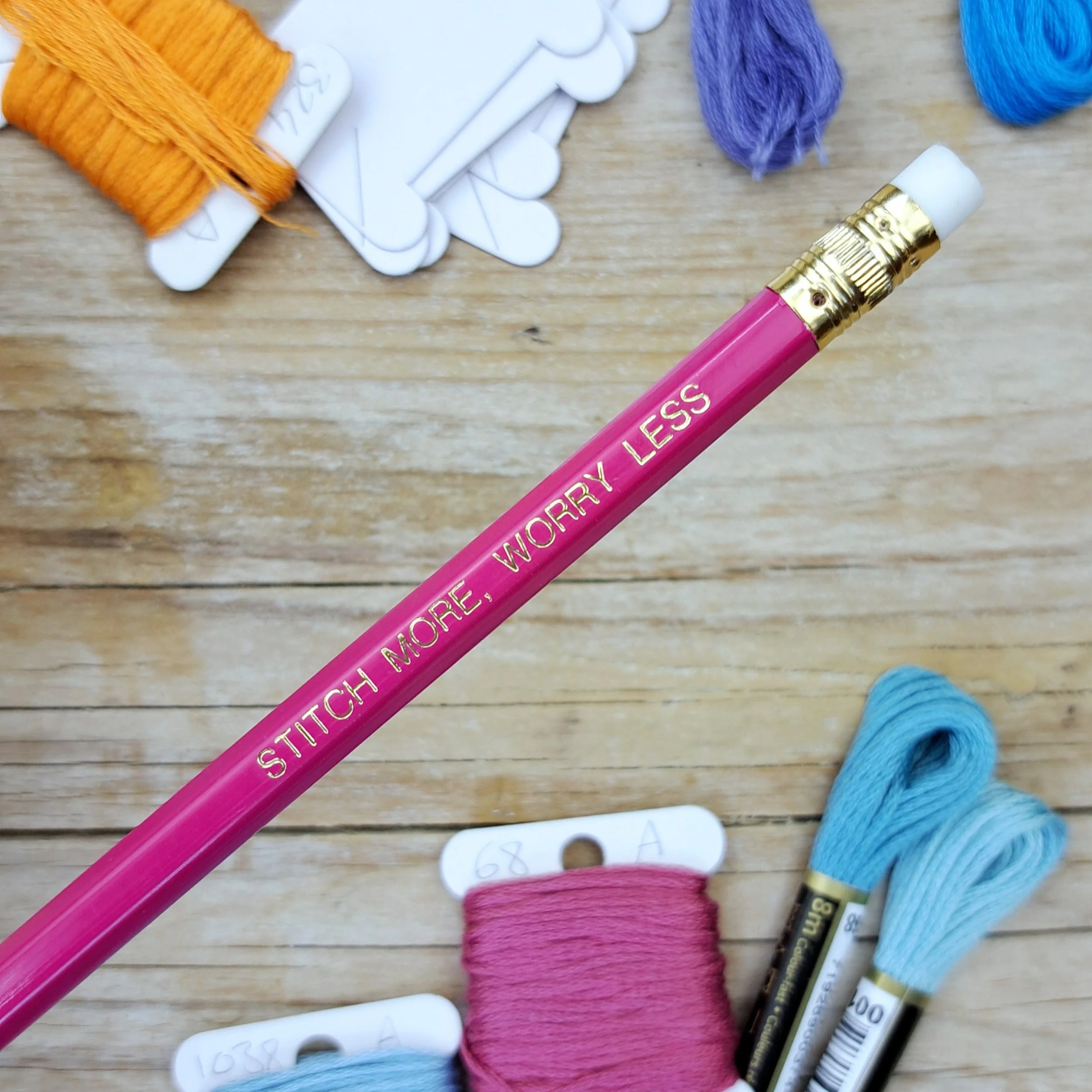Stitch More, Worry Less - Pink HB Pencil