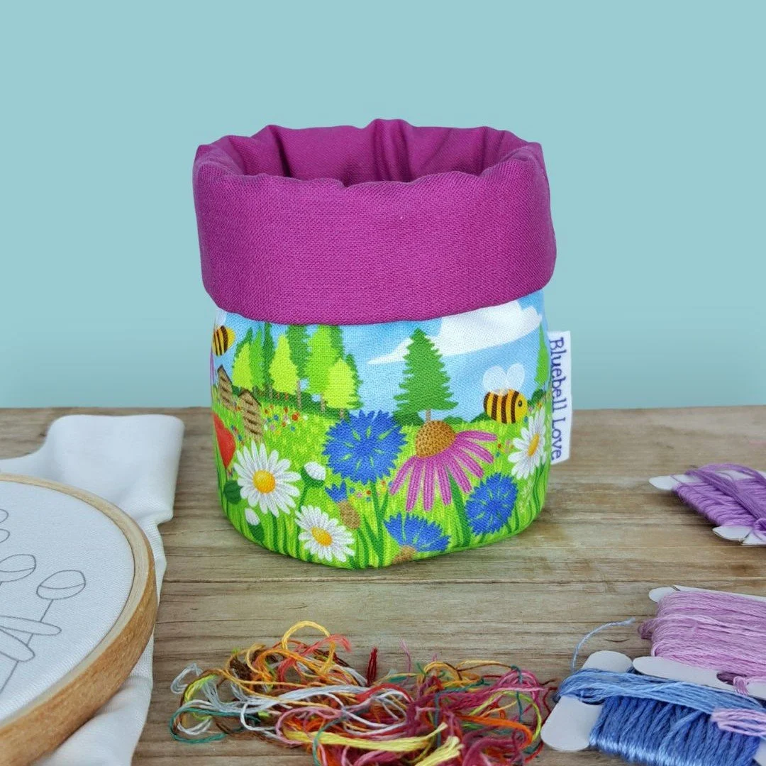 Bees and Blooms Thread Catcher Basket Pink 2.jpg