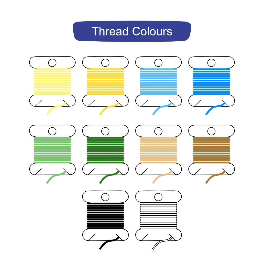 Colour pallette of thread bobbins included in thread and needle set 9