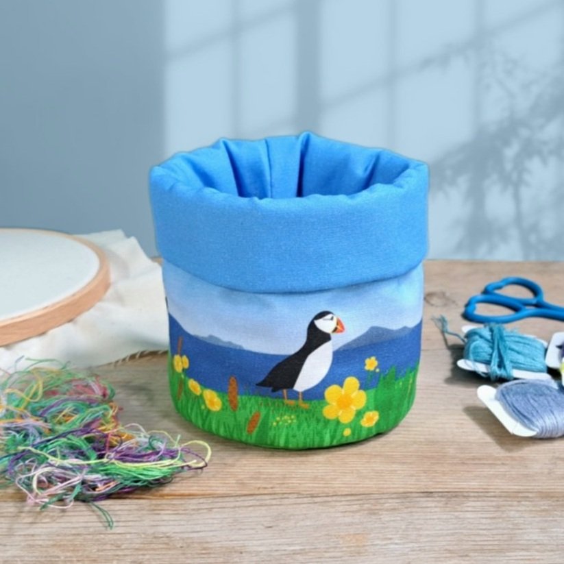 Puffin Thread Catcher Basket - Light Blue Liner