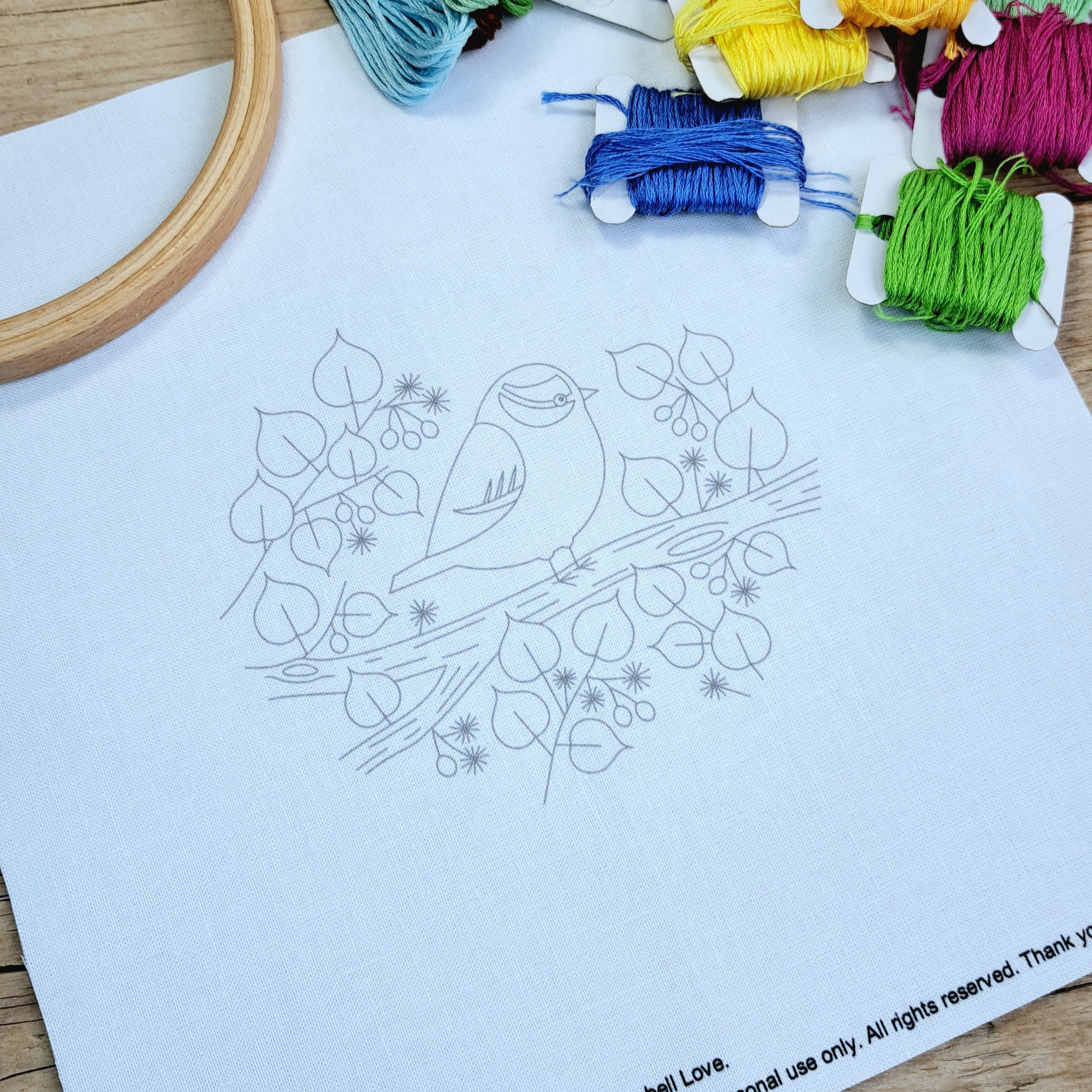 Blue Tit in Lime Embroidery Panel