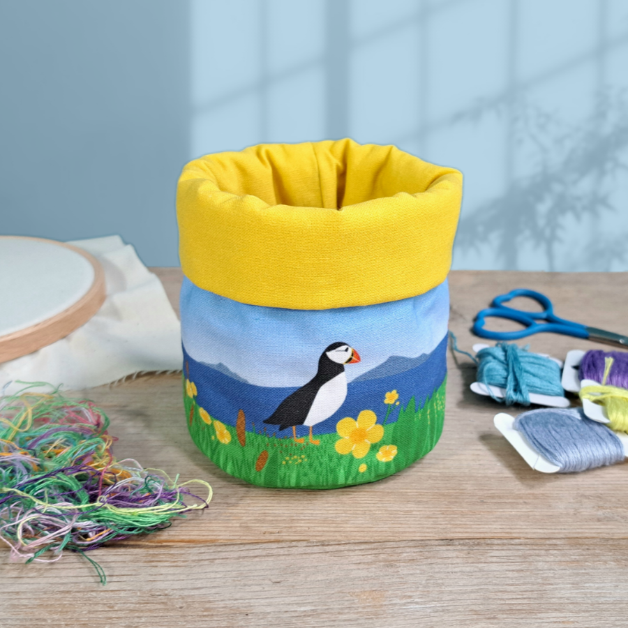 Puffin Thread Catcher Basket - Yellow Liner