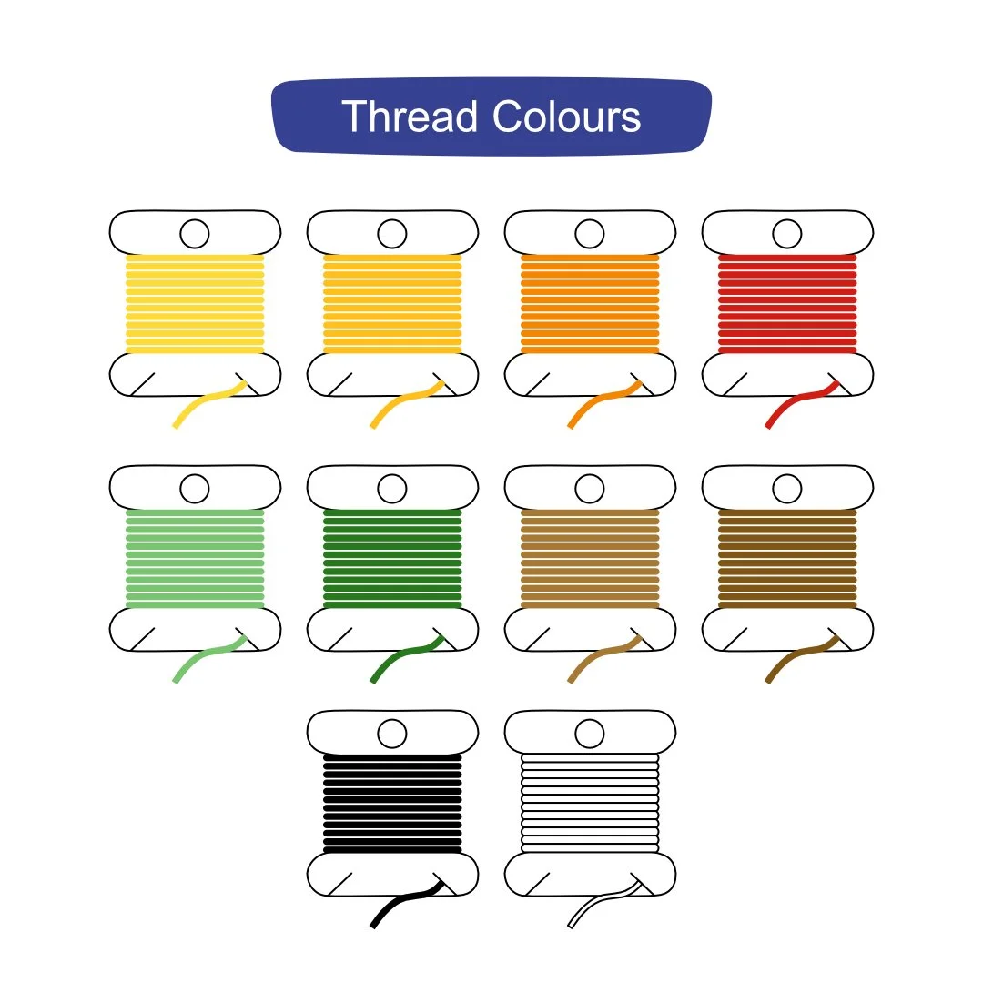 Colour palette of thread bobbins included in thread and needle set 10