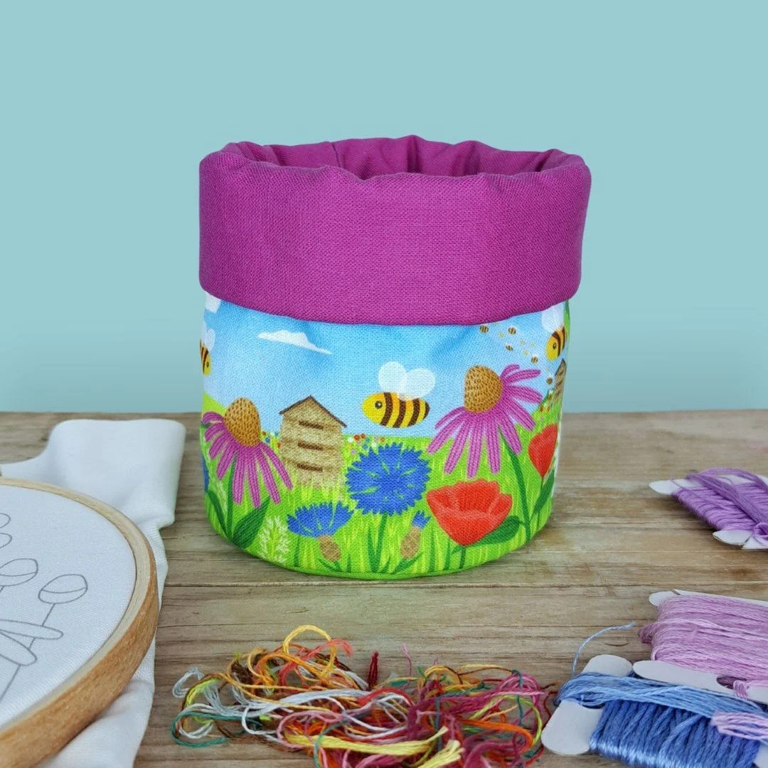Bees & Blooms Thread Catcher Basket - Pink Liner