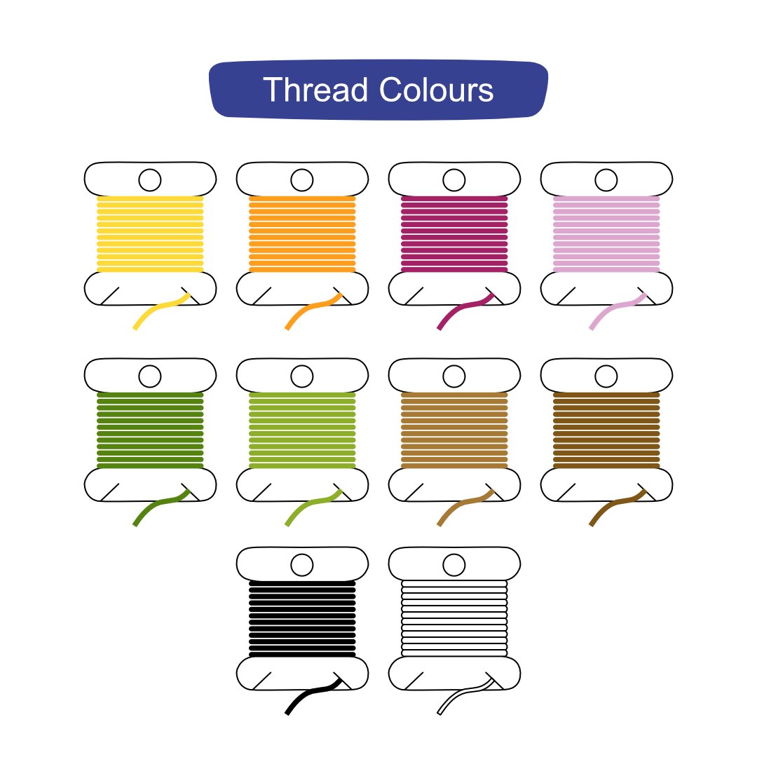 Colour pallette of the embroidery threads included in thread and needle set 8