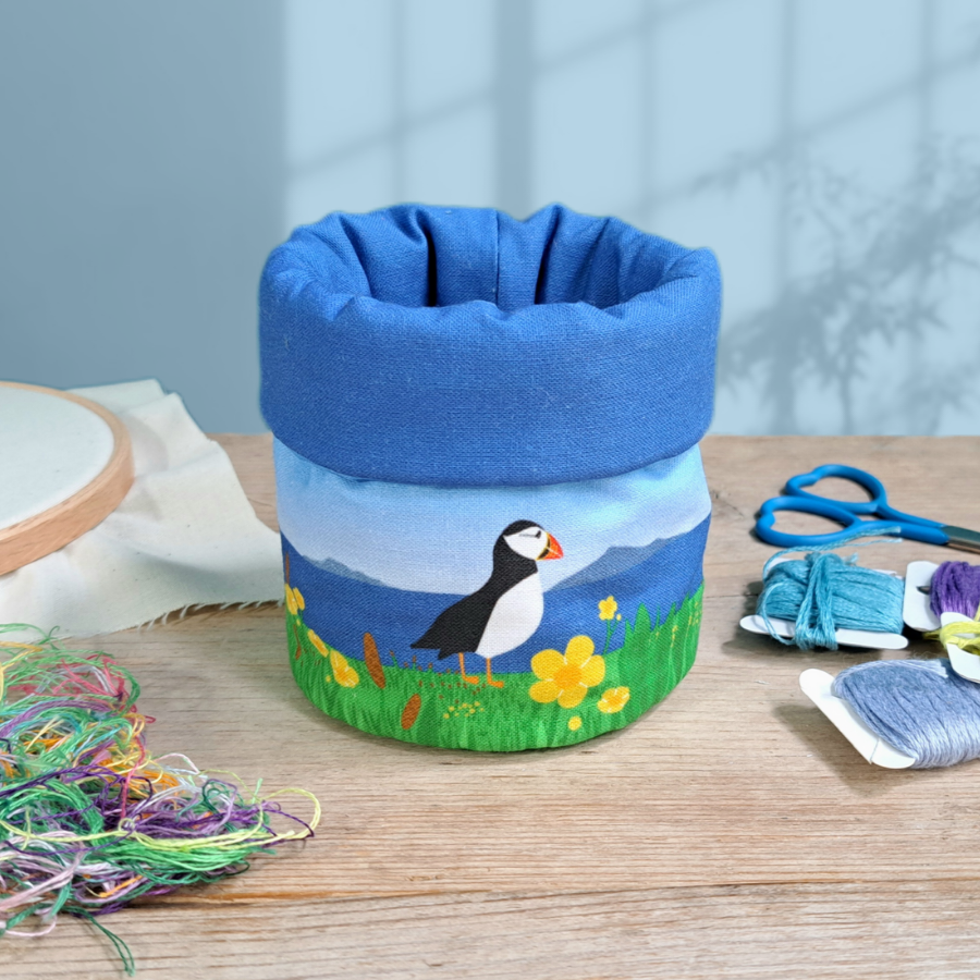Puffin Thread Catcher Basket - Dark Blue Liner