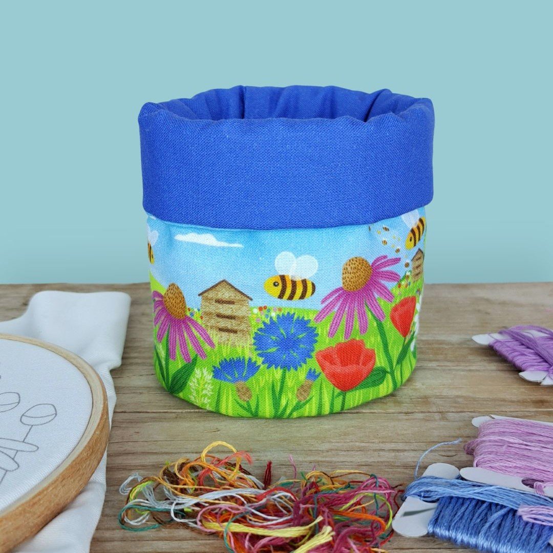 Bees & Blooms Thread Catcher Basket - Blue Liner