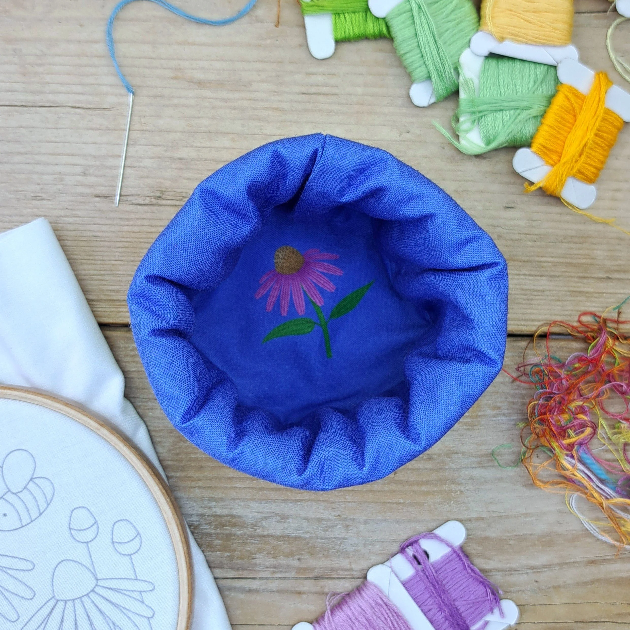 Bee and Blooms Thread Catcher Basket Blue 4.jpg