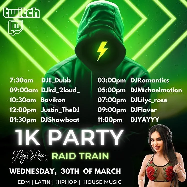 Catch me at 5PM AEDT celebrating @dj_lily.c.rose 1K party raid train!! 🥳🚊🚆🎶🎵🎶