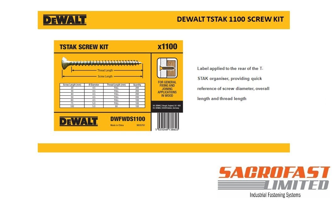 DEWALT TSTACK 1100 SCREW KIT - DWST1-71194 / DWFWDS1100